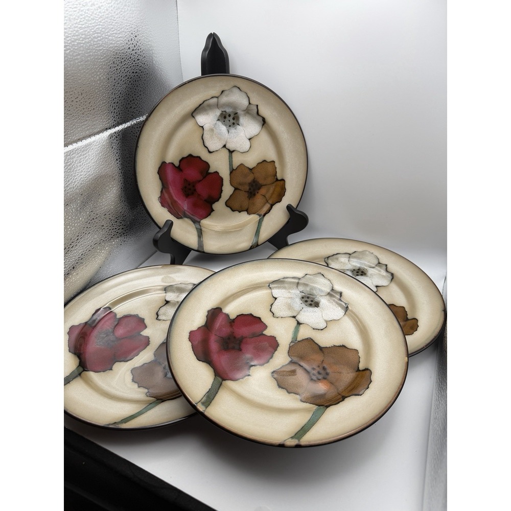 Pfaltzgraff Painted Poppies Salad Plates Set of 4 Floral Stoneware 8.5"